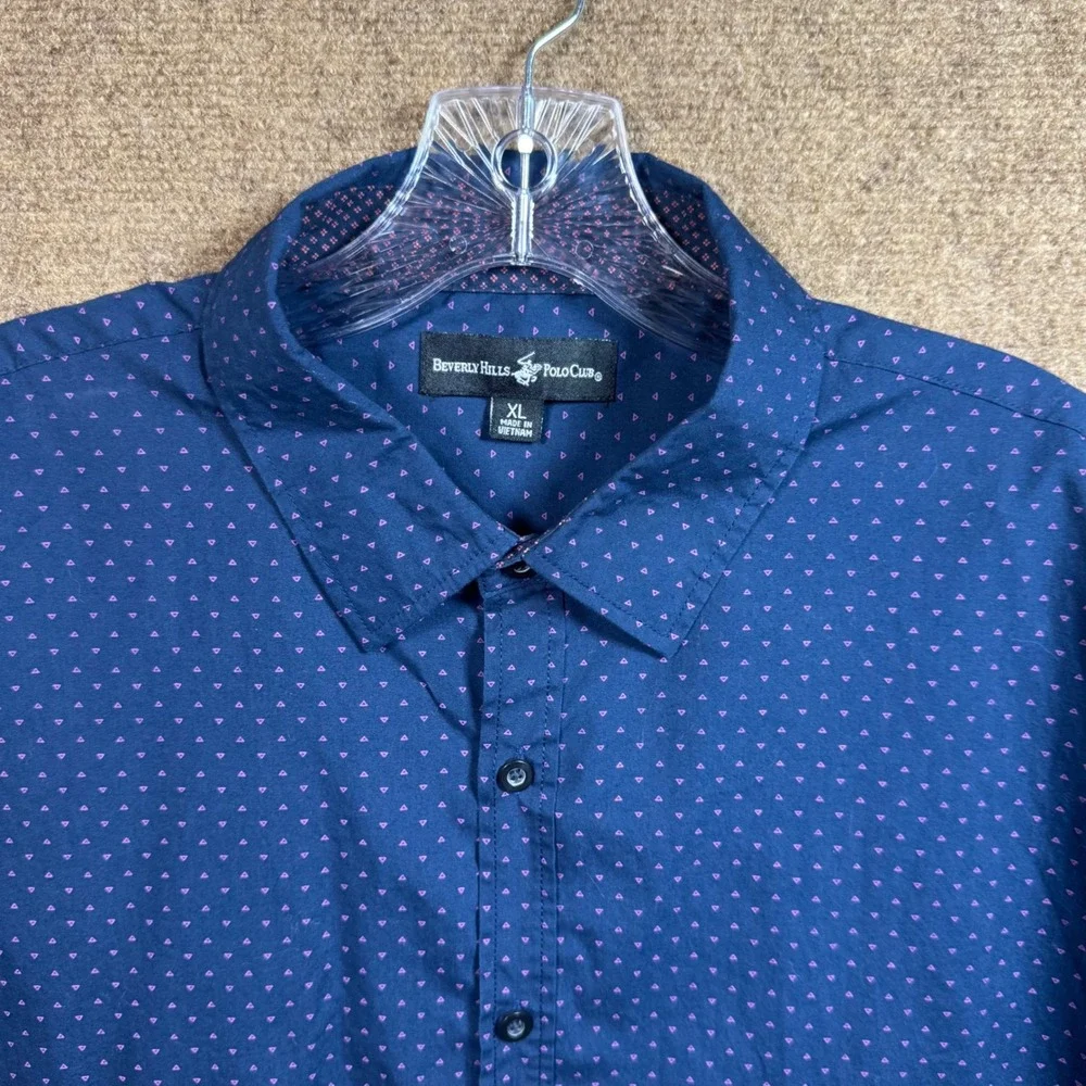 Beverly Hills Polo Club Button Down XL Short Sleeve Geometric Navy Blue